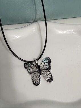 NEW Silver and Black Butterfly Pendant Necklace - Women Jewelry
